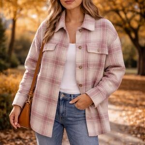 Banana Republic Pink Cream Plain Flannel Wool Blend Shacket Size M